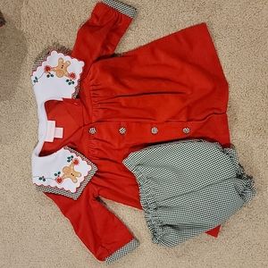 Bonnie Baby vintage corduroy Christmas dress with bloomers